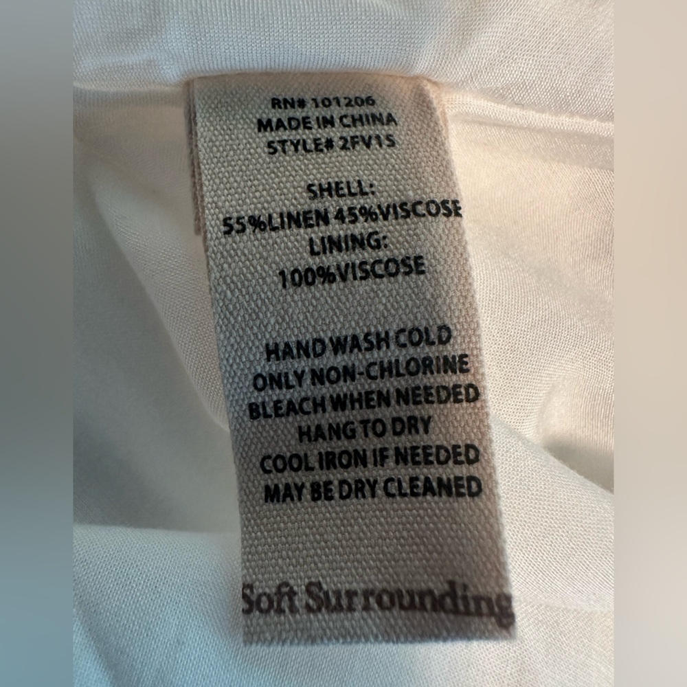 Soft Surroundings Sonya Linen Midi Dress Sz L Pockets Blue White Coastal Pockets - Picture 12 of 15